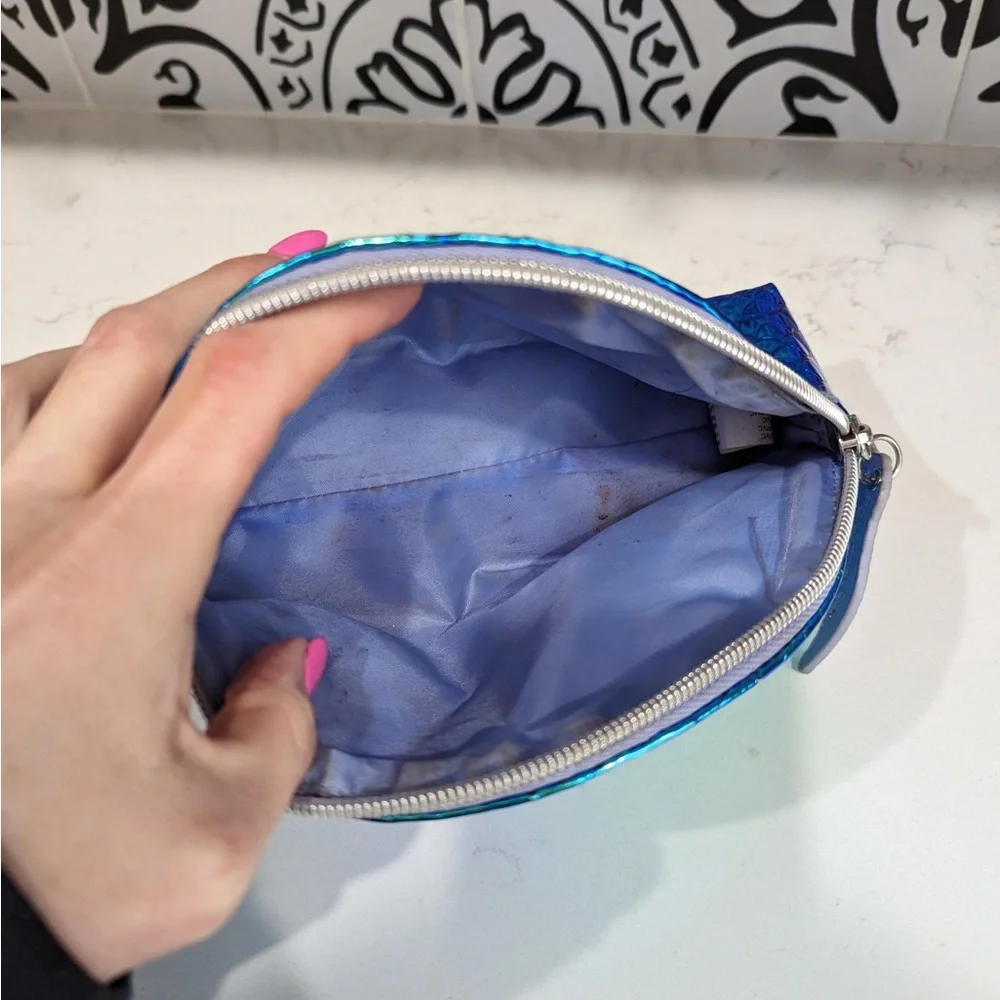 Bath & Body Works Metallic Blue Cosmetic Bag Mermaid Purple Tail Zipper Pull